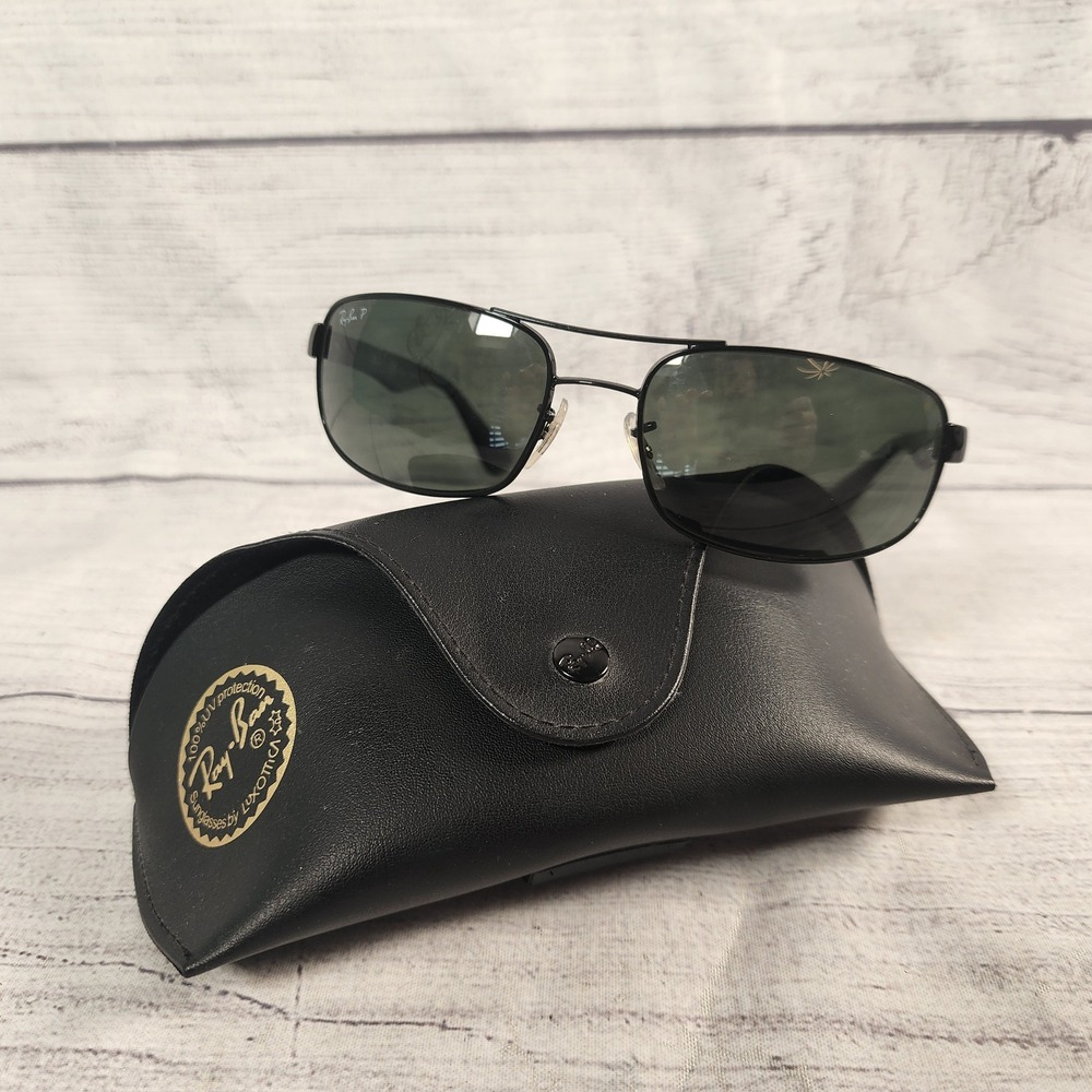 Ray-Ban RB 3445 002/58 Black Polarized Rectangular Sunglasses Men 61-17 3P